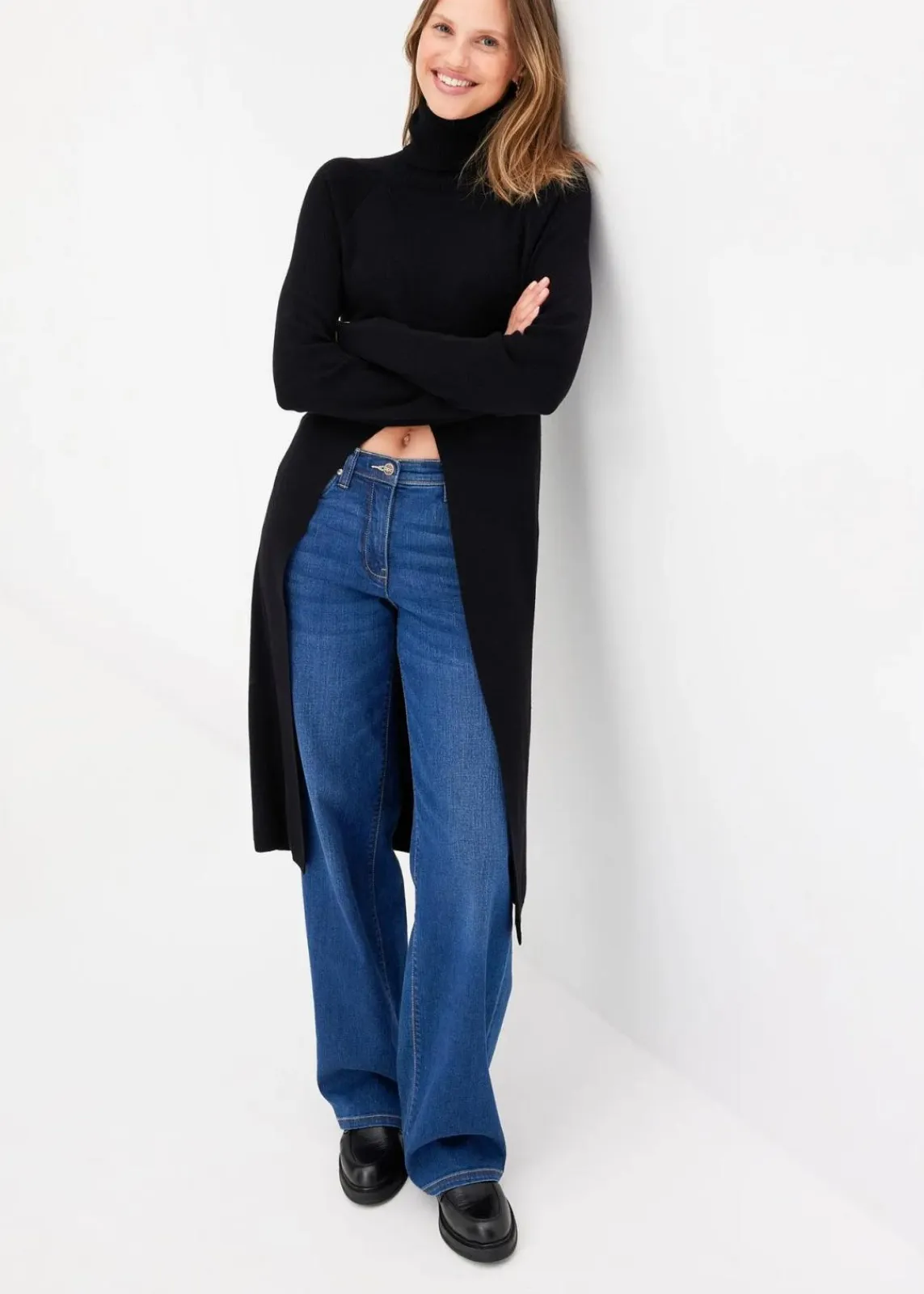 bonprix Bekleidung·Umstandsmode|Strickmode^Longpullover mit Schlitz schwarz