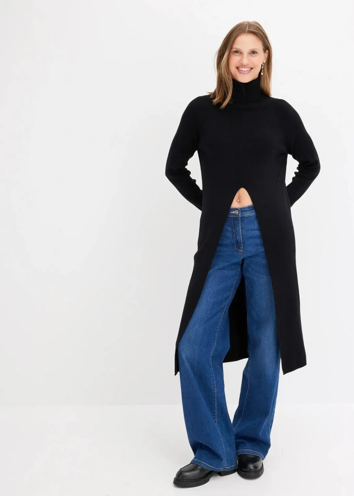 bonprix Bekleidung·Umstandsmode|Strickmode^Longpullover mit Schlitz schwarz