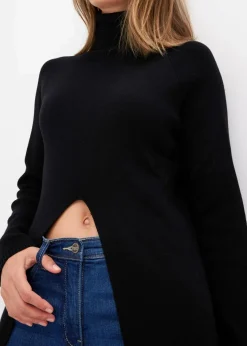 bonprix Bekleidung·Umstandsmode|Strickmode^Longpullover mit Schlitz schwarz