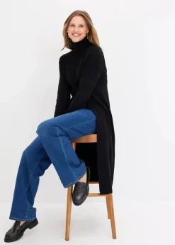 bonprix Bekleidung·Umstandsmode|Strickmode^Longpullover mit Schlitz schwarz