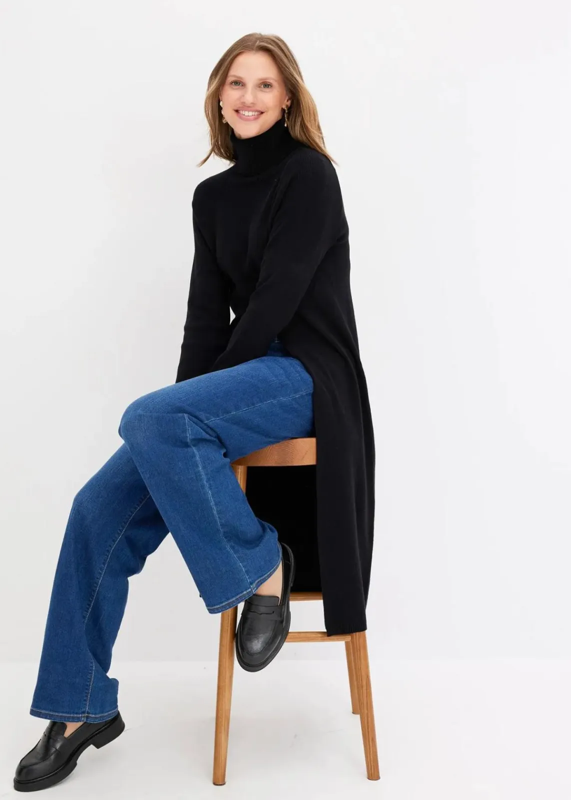 bonprix Bekleidung·Umstandsmode|Strickmode^Longpullover mit Schlitz schwarz