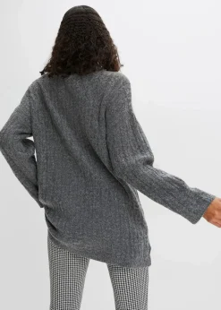 bonprix Bekleidung·Umstandsmode|Bekleidung·Jeans^Longpullover mit Zopfmuster anthrazit meliert