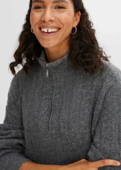 bonprix Bekleidung·Umstandsmode|Bekleidung·Jeans^Longpullover mit Zopfmuster anthrazit meliert