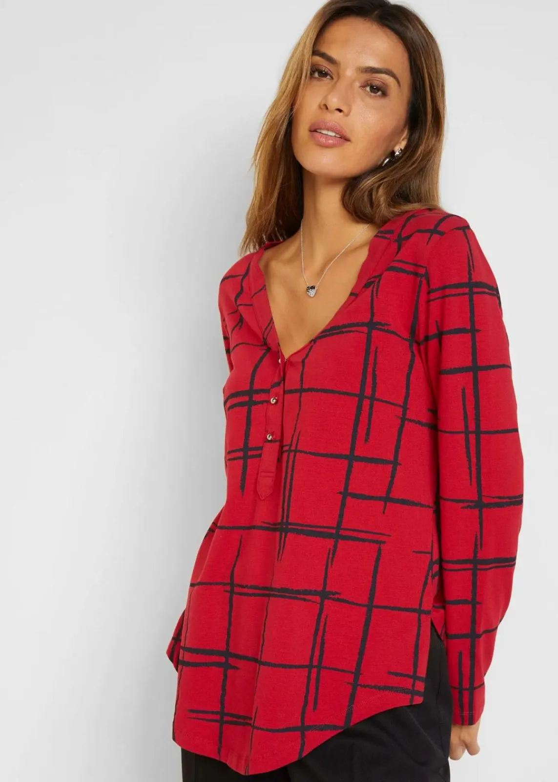 bonprix Shirts & Tops^Longshirt dunkelrot/schwarz