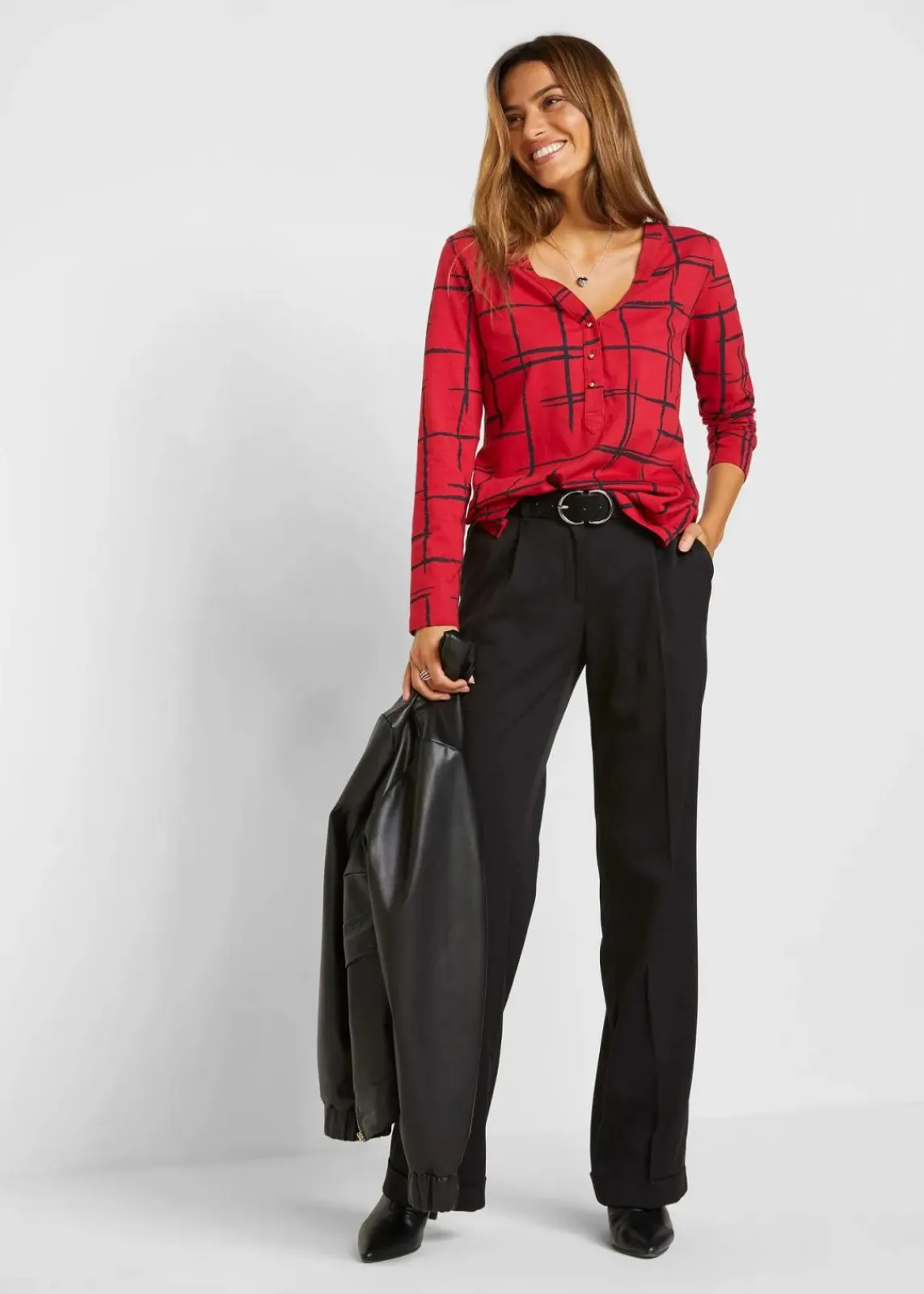 bonprix Shirts & Tops^Longshirt dunkelrot/schwarz