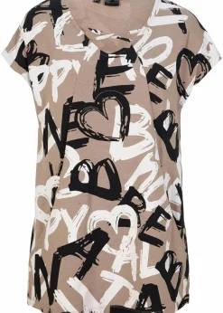 bonprix Shirts & Tops^Longshirt taupe / schwarz / weiß bedruckt