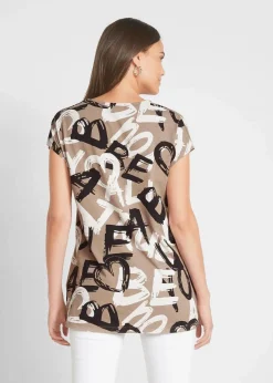 bonprix Shirts & Tops^Longshirt taupe / schwarz / weiß bedruckt