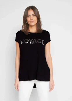 bonprix Nachhaltigere Materialien|Shirts & Tops^Longshirt aus Viskose-Mix schwarz / silber