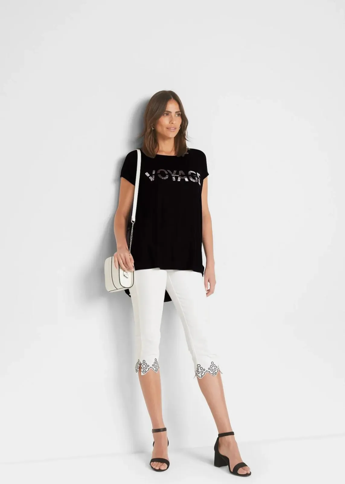 bonprix Nachhaltigere Materialien|Shirts & Tops^Longshirt aus Viskose-Mix schwarz / silber