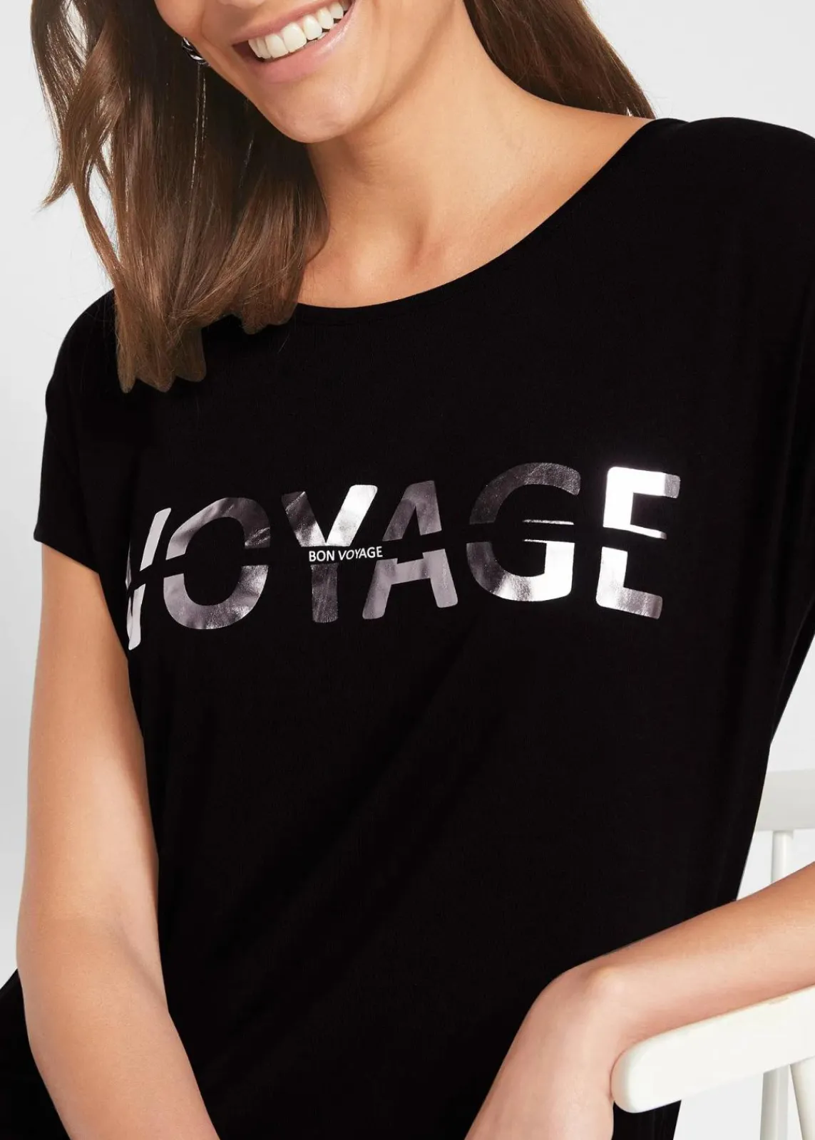 bonprix Nachhaltigere Materialien|Shirts & Tops^Longshirt aus Viskose-Mix schwarz / silber