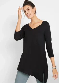 bonprix Shirts & Tops^Longshirt aus Baumwoll-Viskose-Mix schwarz
