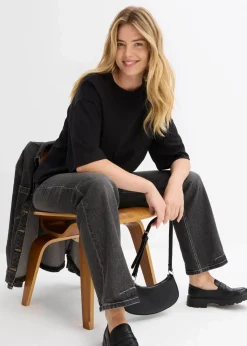bonprix Shirts & Tops|Zweiteiler & Sets^Longshirt aus Interlock schwarz