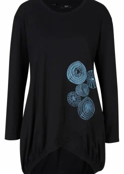 bonprix Shirts & Tops^Longshirt aus reiner Baumwolle schwarz/matt blau graphisch bedruckt