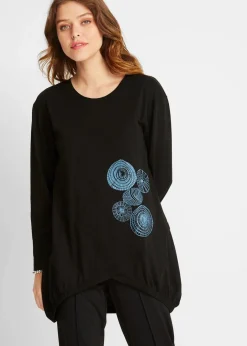 bonprix Shirts & Tops^Longshirt aus reiner Baumwolle schwarz/matt blau graphisch bedruckt