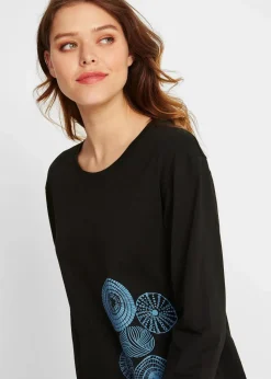 bonprix Shirts & Tops^Longshirt aus reiner Baumwolle schwarz/matt blau graphisch bedruckt