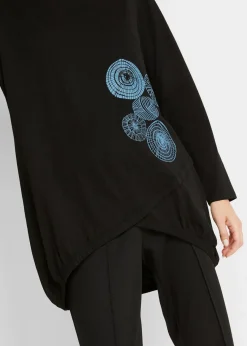bonprix Shirts & Tops^Longshirt aus reiner Baumwolle schwarz/matt blau graphisch bedruckt