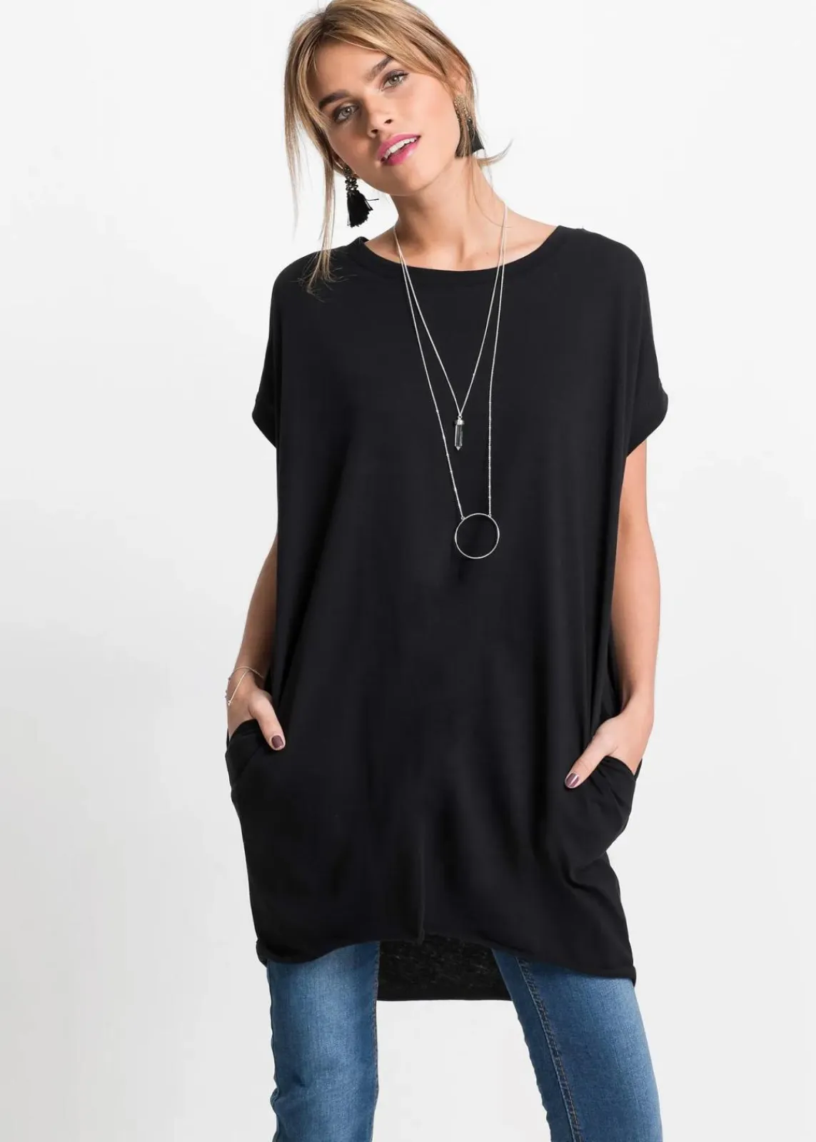 bonprix Shirts & Tops^Longshirt aus reiner Baumwolle schwarz