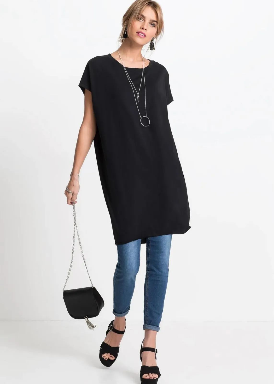bonprix Shirts & Tops^Longshirt aus reiner Baumwolle schwarz