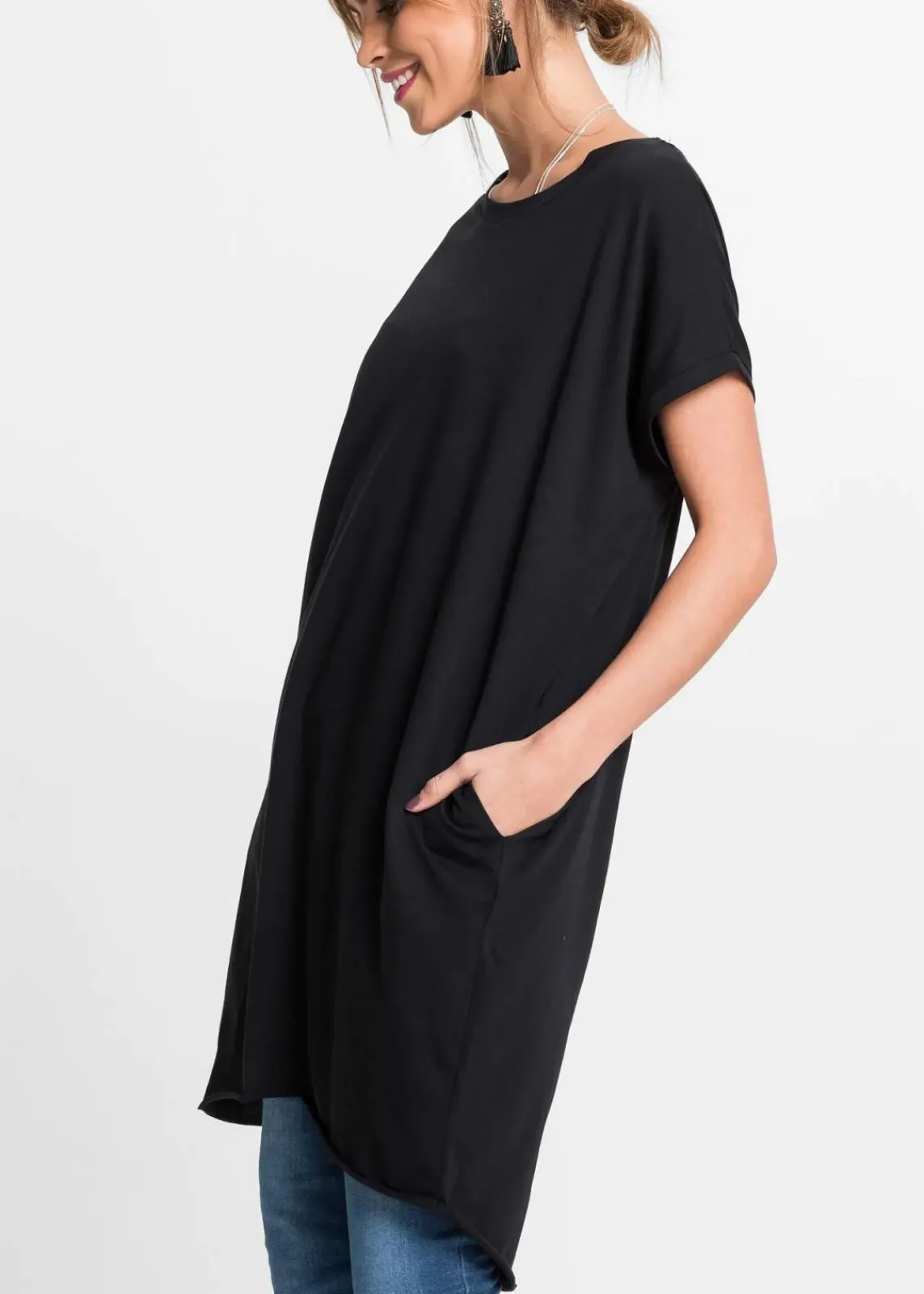 bonprix Shirts & Tops^Longshirt aus reiner Baumwolle schwarz