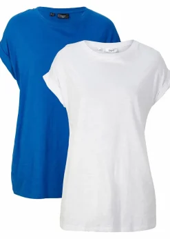 bonprix Shirts & Tops|Basics^Longshirt aus reiner Bio-Baumwolle (2er Pack) blau + weiß