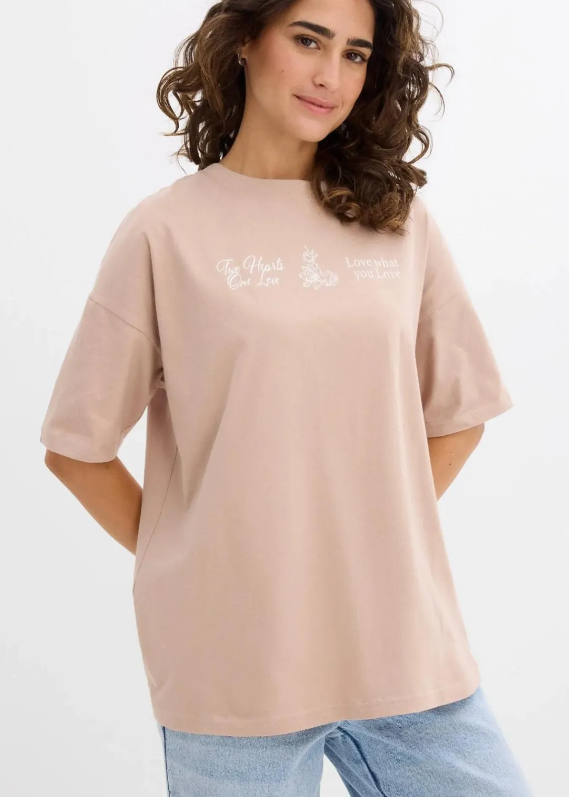 bonprix Shirts & Tops|Nachhaltigere Materialien^Longshirt aus reiner Bio-Baumwolle mandelbeige bedruckt