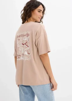 bonprix Shirts & Tops|Nachhaltigere Materialien^Longshirt aus reiner Bio-Baumwolle mandelbeige bedruckt