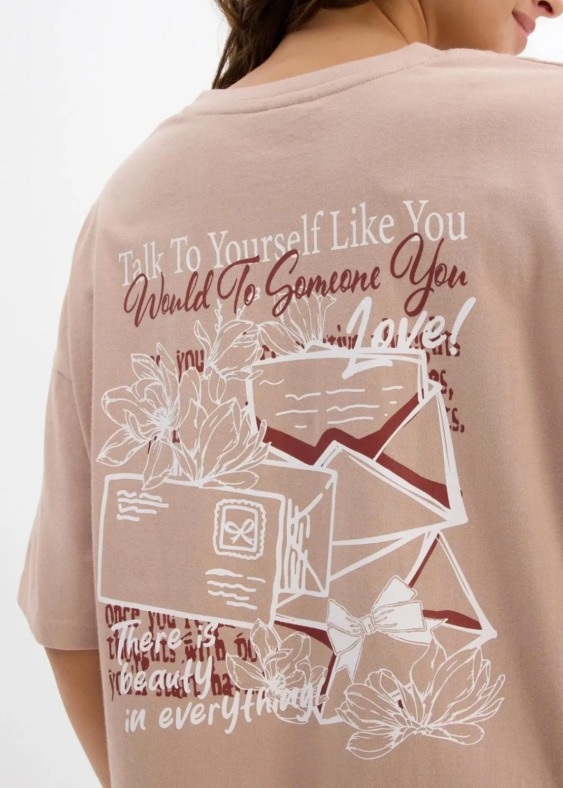 bonprix Shirts & Tops|Nachhaltigere Materialien^Longshirt aus reiner Bio-Baumwolle mandelbeige bedruckt