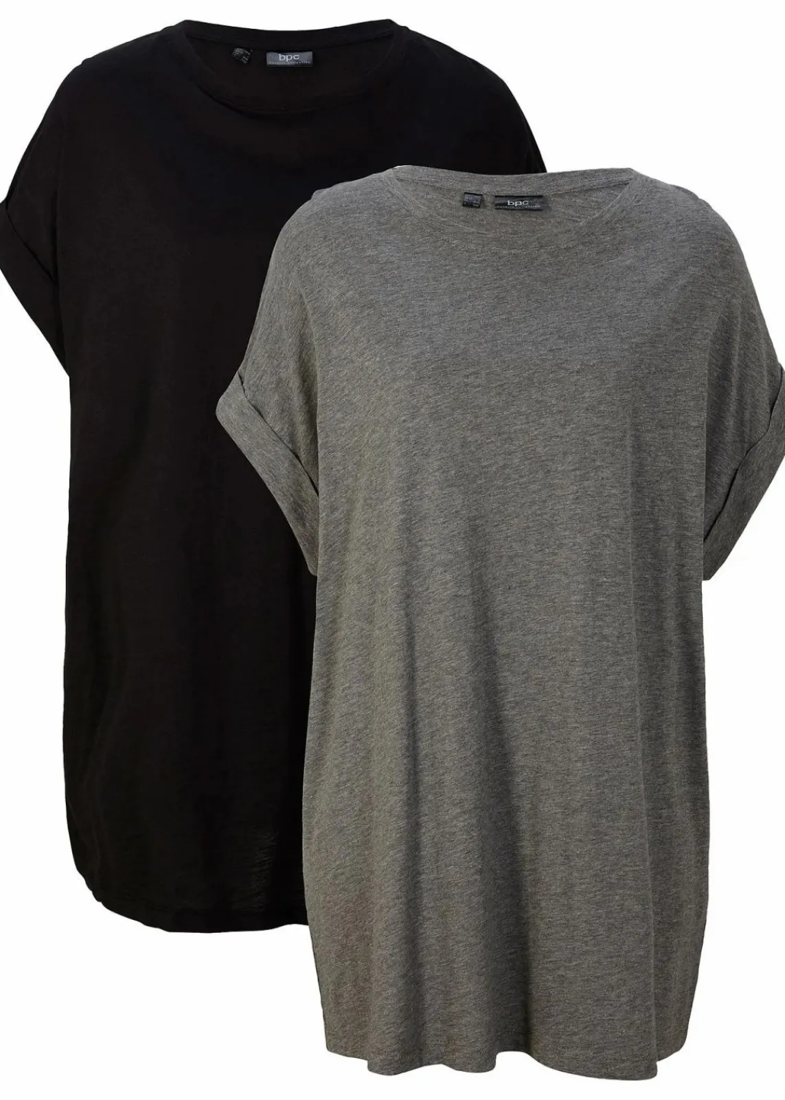 bonprix Shirts & Tops|Basics^Longshirt aus reiner Bio-Baumwolle (2er Pack) grau meliert + schwarz