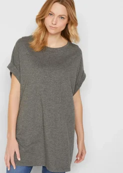 bonprix Shirts & Tops|Basics^Longshirt aus reiner Bio-Baumwolle (2er Pack) grau meliert + schwarz