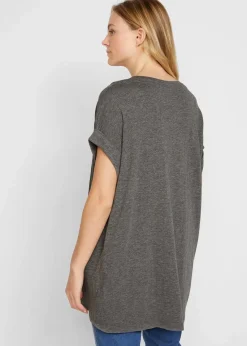 bonprix Shirts & Tops|Basics^Longshirt aus reiner Bio-Baumwolle (2er Pack) grau meliert + schwarz
