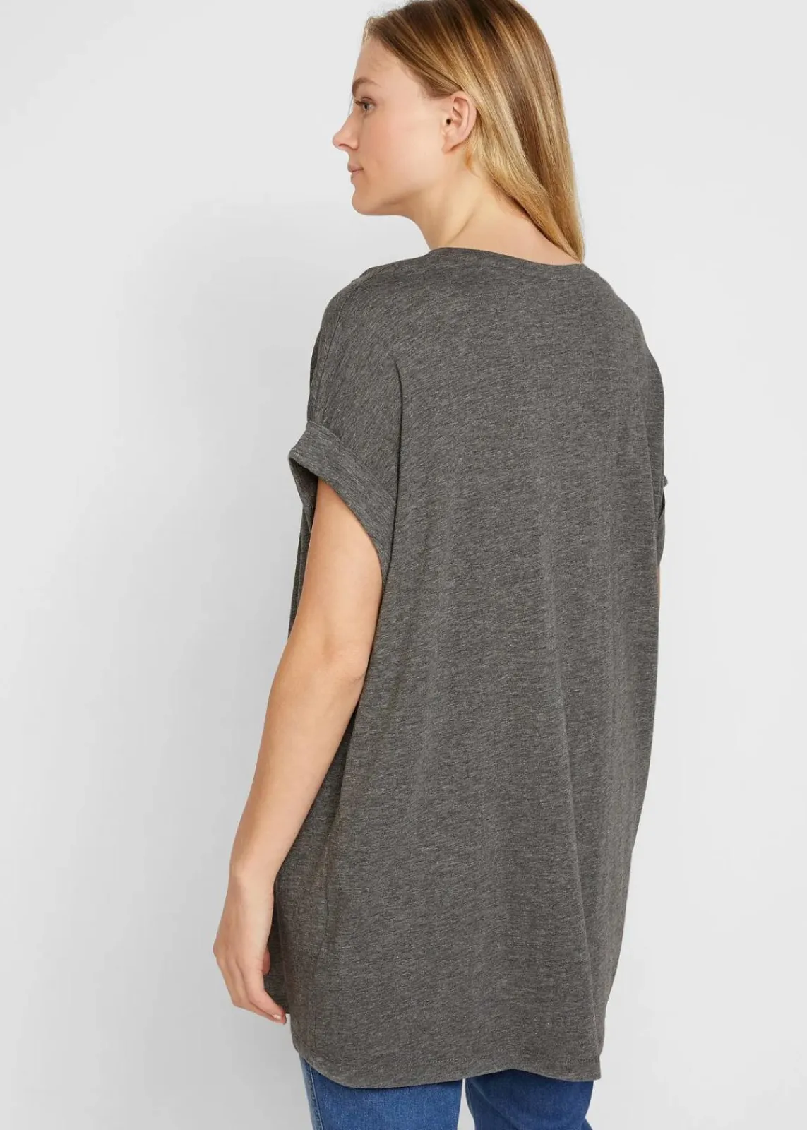bonprix Shirts & Tops|Basics^Longshirt aus reiner Bio-Baumwolle (2er Pack) grau meliert + schwarz