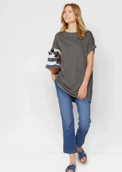 bonprix Shirts & Tops|Basics^Longshirt aus reiner Bio-Baumwolle (2er Pack) grau meliert + schwarz