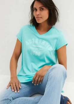 bonprix Shirts & Tops|Nachhaltigere Materialien^Longshirt aus reiner Bio-Baumwolle pazifikgrün bedruckt
