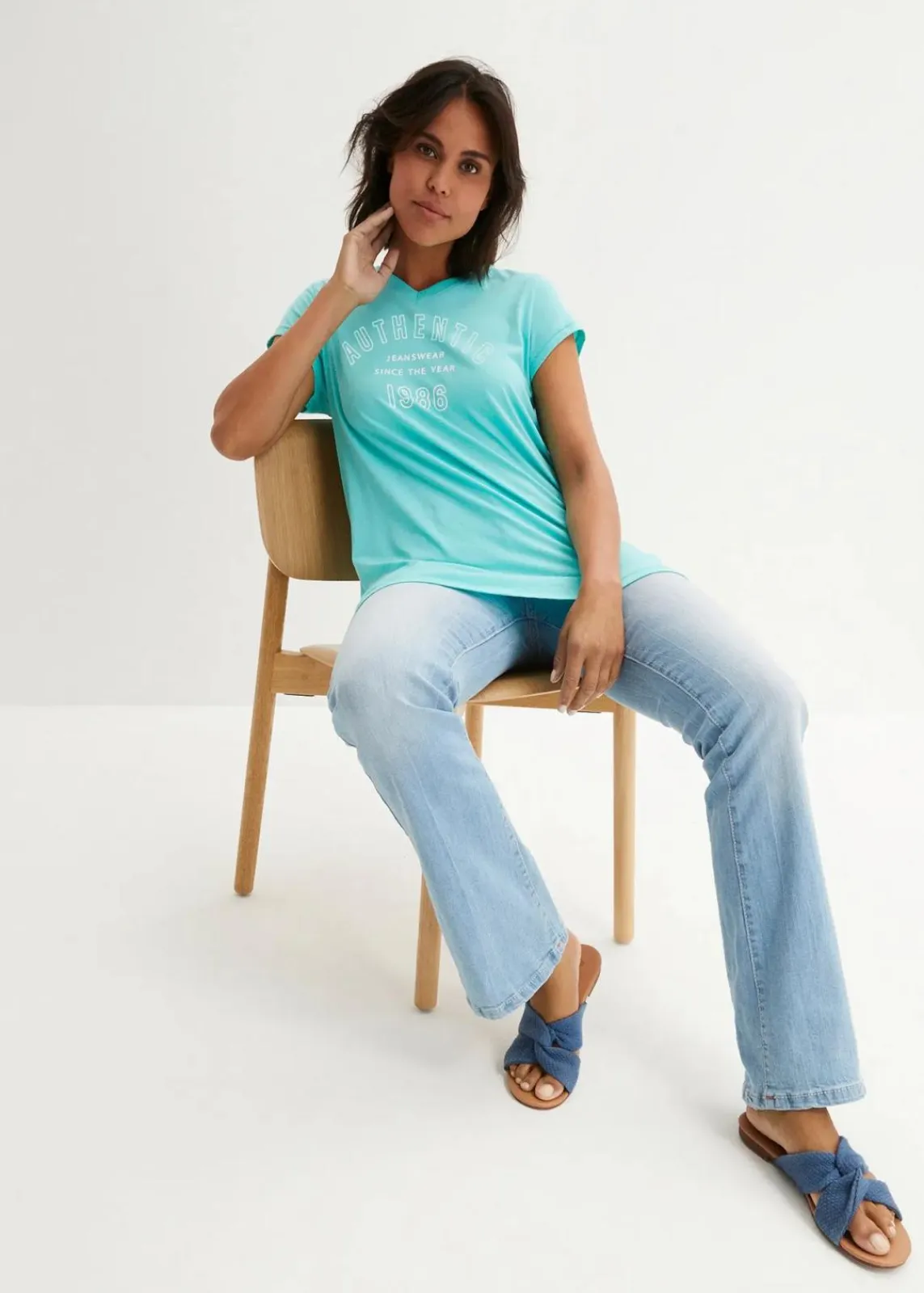 bonprix Shirts & Tops|Nachhaltigere Materialien^Longshirt aus reiner Bio-Baumwolle pazifikgrün bedruckt
