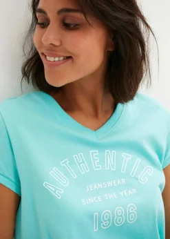 bonprix Shirts & Tops|Nachhaltigere Materialien^Longshirt aus reiner Bio-Baumwolle pazifikgrün bedruckt