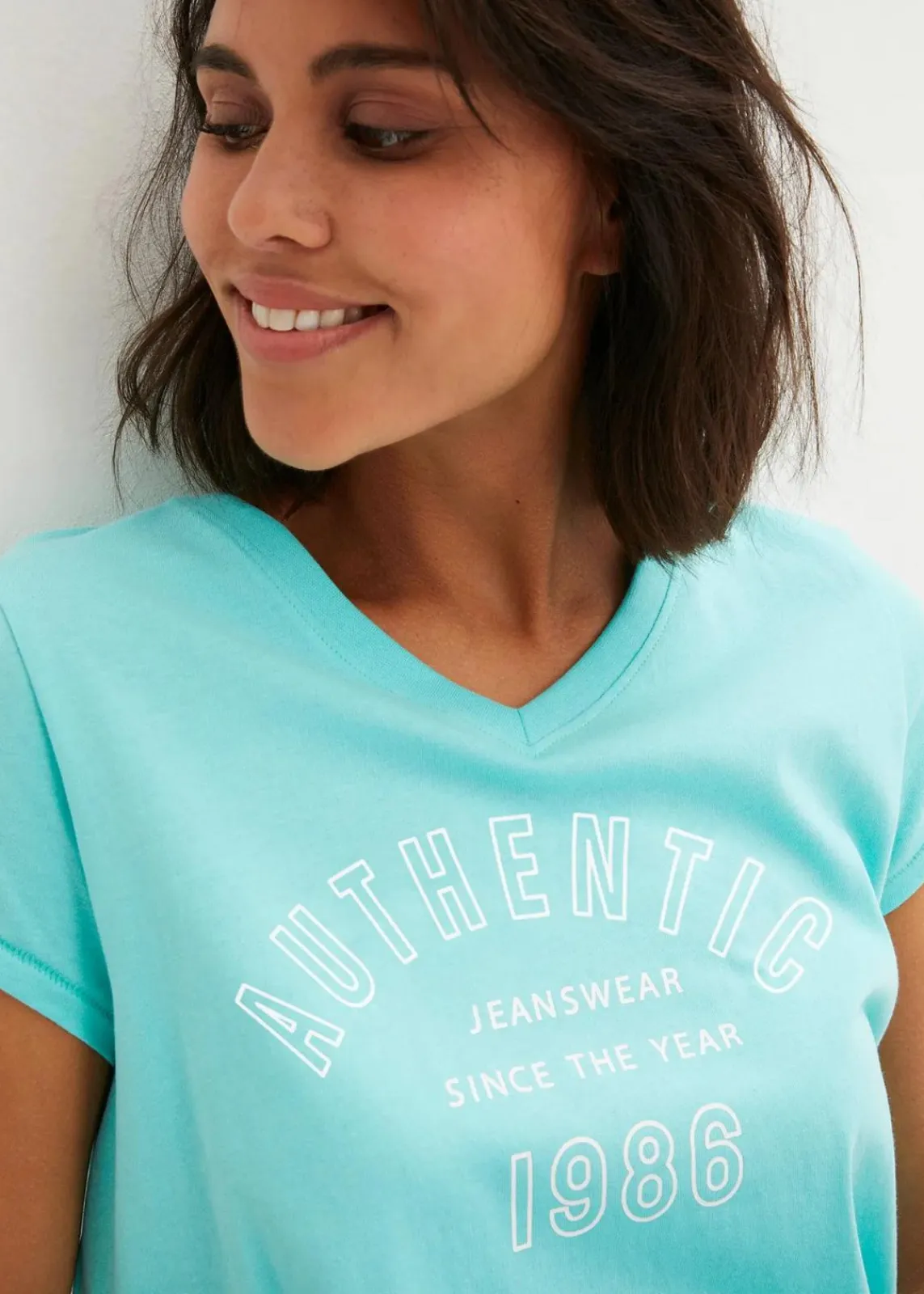 bonprix Shirts & Tops|Nachhaltigere Materialien^Longshirt aus reiner Bio-Baumwolle pazifikgrün bedruckt