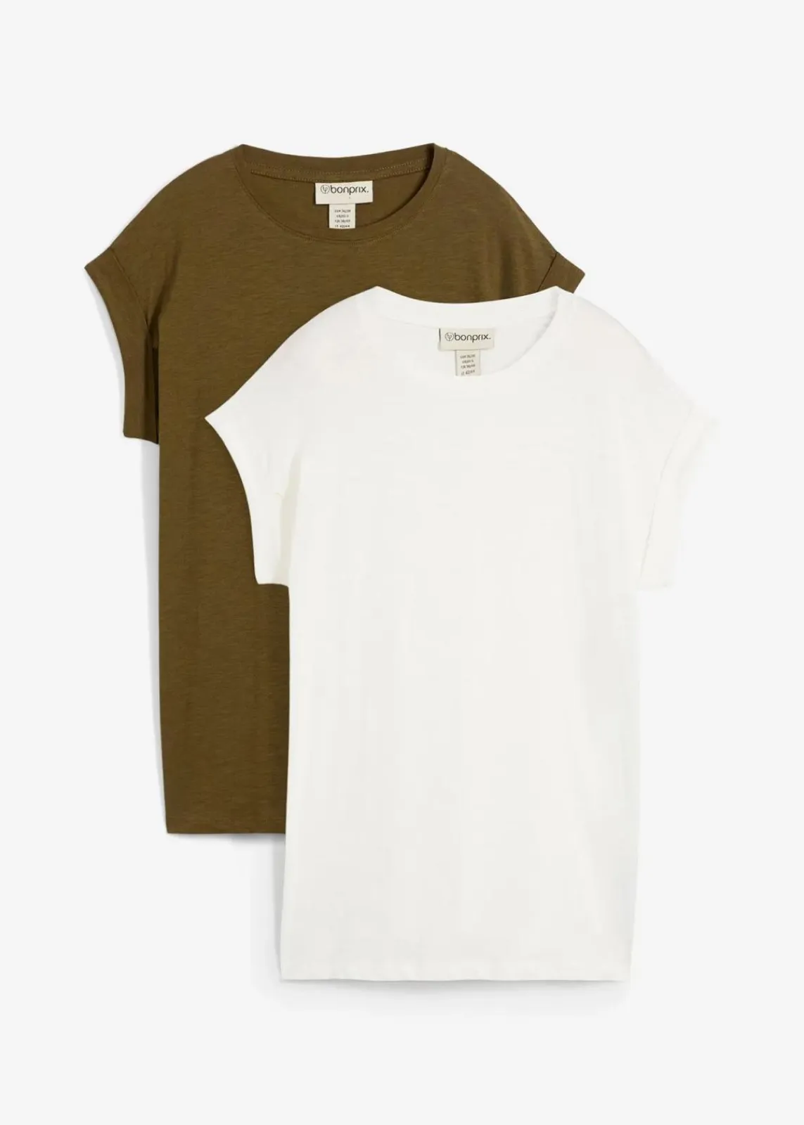 bonprix Bekleidung·Röcke|Nachhaltigere Materialien^Longshirt aus reiner Bio-Baumwolle (2er Pack) erdoliv/wollweiß