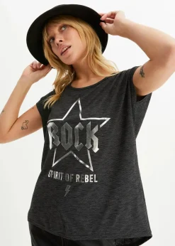 bonprix Shirts & Tops^Longshirt aus softem Viskose-Mix schwarz bedruckt