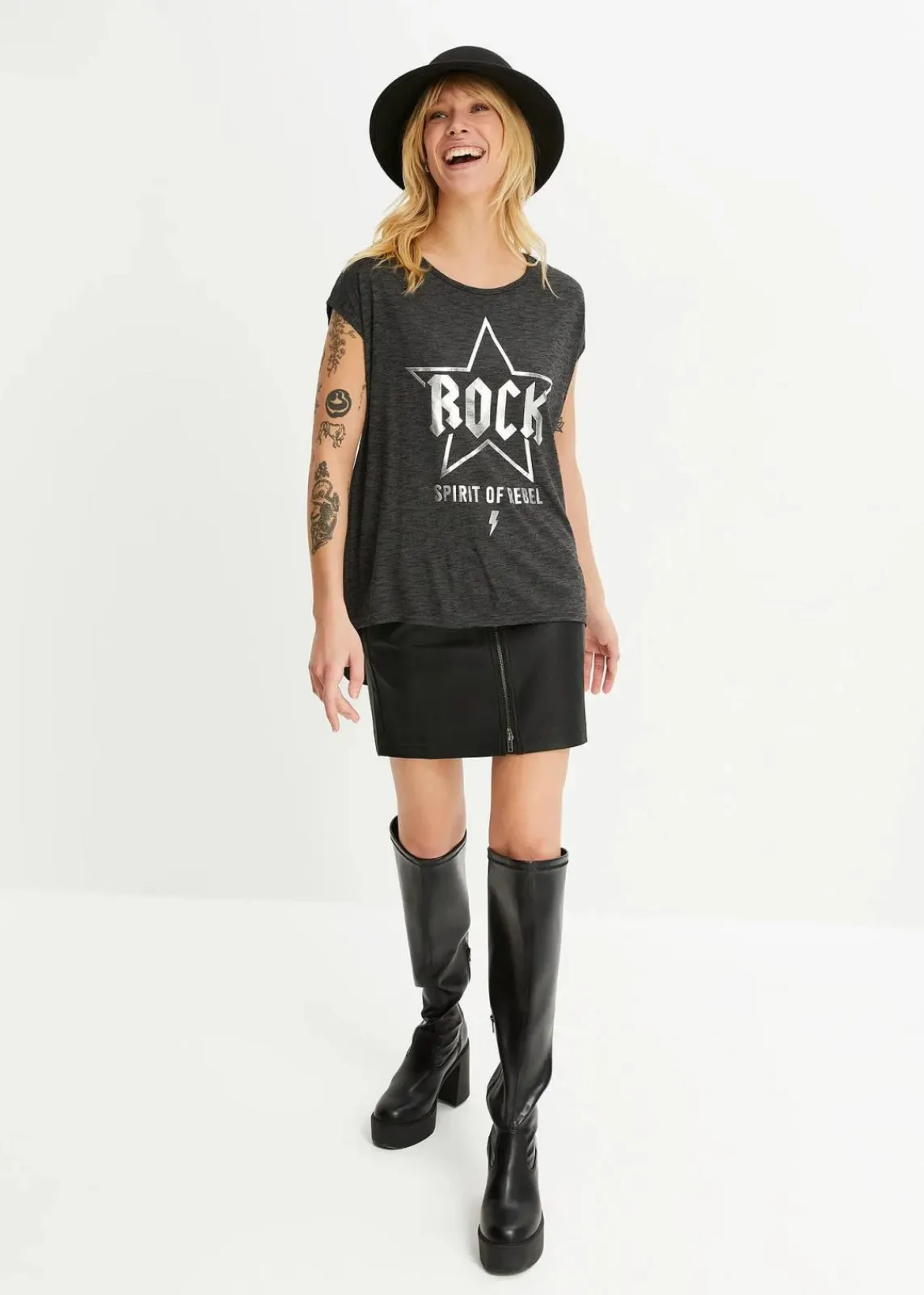 bonprix Shirts & Tops^Longshirt aus softem Viskose-Mix schwarz bedruckt
