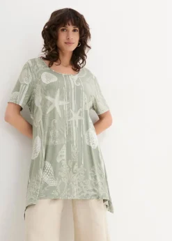 bonprix Shirts & Tops^Longshirt aus softem Viskose-Mix seegras/weiß bedruckt