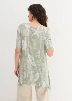 bonprix Shirts & Tops^Longshirt aus softem Viskose-Mix seegras/weiß bedruckt