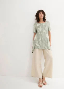 bonprix Shirts & Tops^Longshirt aus softem Viskose-Mix seegras/weiß bedruckt