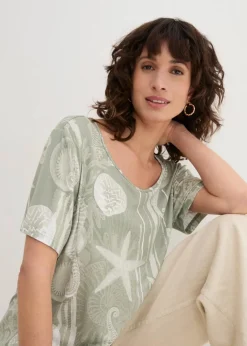 bonprix Shirts & Tops^Longshirt aus softem Viskose-Mix seegras/weiß bedruckt