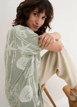 bonprix Shirts & Tops^Longshirt aus softem Viskose-Mix seegras/weiß bedruckt