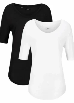 bonprix Nachhaltigere Materialien|Shirts & Tops^Longshirt aus softer Viskose, 2er-Pack schwarz+weiß