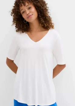 bonprix Nachhaltigere Materialien|Shirts & Tops^Longshirt aus softer Viskose wollweiß