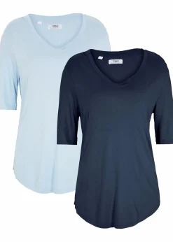 bonprix Basics|Shirts & Tops^Longshirt aus softer Viskose, 2er-Pack hellblau+dunkelblau