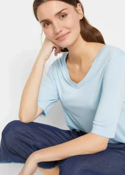 bonprix Basics|Shirts & Tops^Longshirt aus softer Viskose, 2er-Pack hellblau+dunkelblau