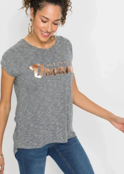 bonprix Shirts & Tops^Longshirt aus Viskose-Mix hellgrau meliert bedruckt