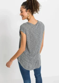 bonprix Shirts & Tops^Longshirt aus Viskose-Mix hellgrau meliert bedruckt